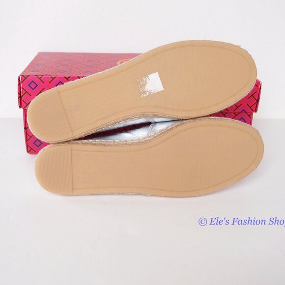NIB Tory Burch Eleanor Espadrille Leather Flat Metallic Silver 7 7.5 8 8.5 9 9.5 - Picture 16 of 16